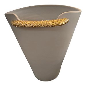 Vaso Cerâmica Off Detalhe Gold