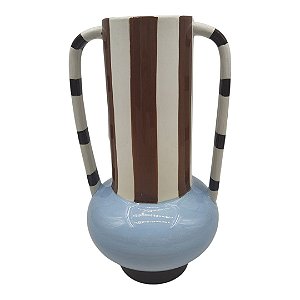 Vaso Cerâmica Listras Marrom C/ Alça
