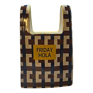 Escultura Bolsa Cerâmica Azul e Amarelo