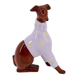 Escultura Cerâmica Cachorro Sentado Sueter Off