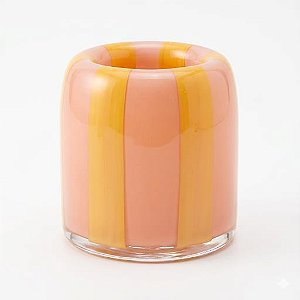 Porta Velas Listras Amarelo e Rosa