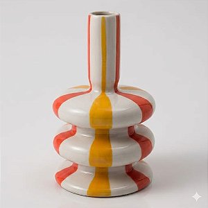 Vaso Cerâmica Listras Tricolor