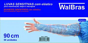 LUVAS WALBRAS SENSITIVAS COM ELASTICO 90CM CX. C/50 UN