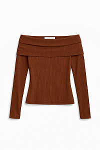 Blusa ombro a ombro canelada marrom