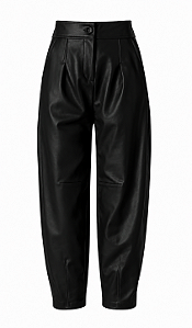 Calça Barrel Bella Em Couro Sintético Com Pences