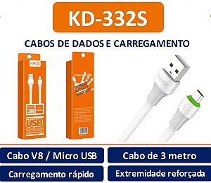 CABO DE CARGA USB PARA MICRO (COMPRIMENTO 3M) KAIDI KD-332S (BRANCO)