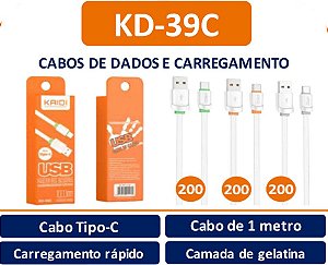 CABO DE CARGA USB (TIPO C) 1 METRO  KAIDI KD-39C (BRANCO)