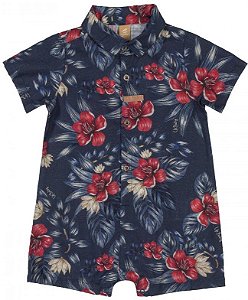 Macaquinho para Bebê Masculino Estampa Digital Floral Azul Marinho Up Baby