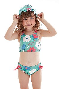 Biquini Infantil Estampa Floral Verde com FPS UV Up Baby