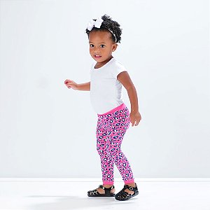 Calça Legging Infantil Feminino em Meia Estampa Onça Rosa Pimpolho Tamanho 21 ao 25