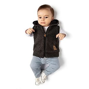 Conjunto Inverno para Bebê Masculino Colete Body Branco e Calça Jeans Tmx