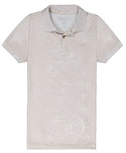 Polo Infanto Juvenil Casual Bege e Branco Floral Ogochi