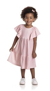 Vestido Infantil Estampa Xadrez Rosa TMX