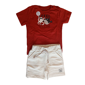 Conjunto para Bebê Menino com Camiseta Telha e Bermuda em Moletinho com Linho TMX