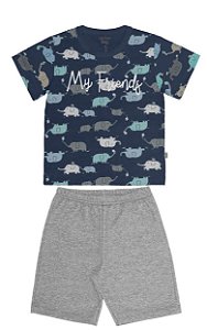 Conjunto Camiseta Elefantinhos com Bermuda de Moletom para Bebê