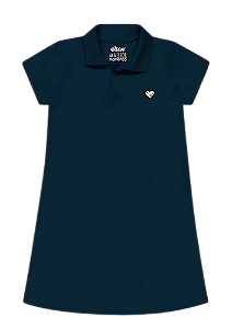 Vestido Infantil Gola Polo em Meia Malha Azul Marinho Elian