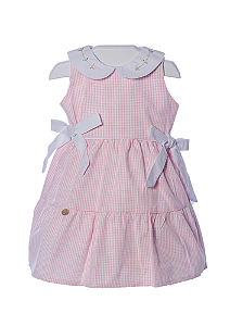 Vestido Infantil em Tecido Xadrez sem Manga com Gola Bordada Linna Valentinna