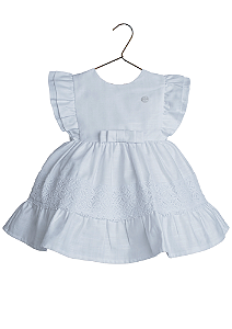 Vestido Branco para Bebê em Tecido com Renda e Laço Two Angels