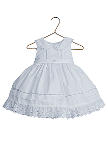 Vestido Branco para Bebê sem Manga com Bordado Inglês Two Angels