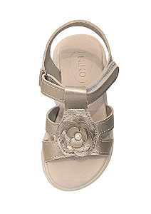 Sandália Infantil Dourada com Velcro e Flor Mimoflex