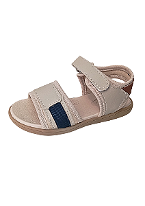 Sandália Papete Infantil Masculina Marfim e Marinho com Velcro Mimoflex