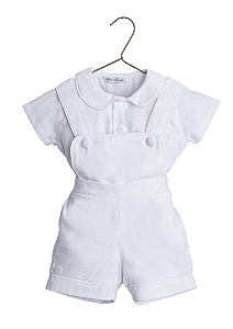 Conjunto Jardineira Branca para Bebê com Camisa em Tricoline Two Angels