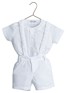 Conjunto para Bebê Menino com Bermuda de Suspensório e Camisa em Tricoline com Botões tipo Bata Two Angels