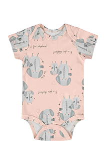 Body Manga Curta para Bebê Menina Rosa com Estampa Elefantinhos Up Baby