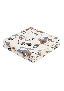 Manta para Bebê Menino em Suedine Branco com Estampa de Trator Up Baby