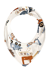Babador Bandana para Bebê Masculino em Suedine Branco com Estampa de Trator Up Baby