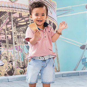 Conjunto Infantil Camisa Polo e Bermuda Jeans Spacial Sonho Mágico