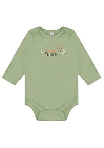 Body Manga Longa Unissex em Suedine Verde Coelhinhos Up Baby