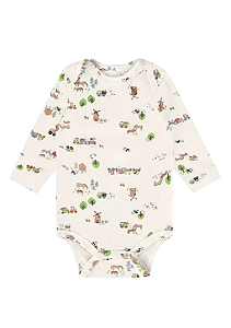 Body Manga Longa em Suedine Estampa Fazendinha para Bebê Menino Up Baby