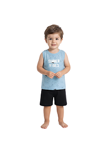 Conjunto Infantil Masculino com Regata em Meia Malha Azul e Bermuda em Moletinho TMX