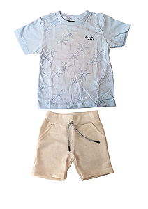 Conjunto Infantil com Camiseta Azul e Bermuda em Moletinho Tipo Linho TMX