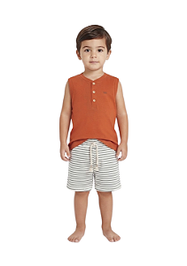 Conjunto Infantil Masculino com Camiseta Regata cor Telha e Bermuda Moletinho Listrada TMX