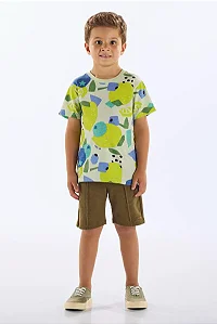 Camiseta Infantil Masculina em Malha Flamê com Estampa Abstrata Verde e Azul Up Baby