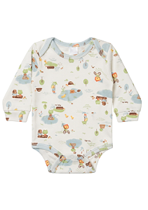 Body Manga Longa para Bebê Masculino em Suedine Estampado com Bichinhos na Lagoa Up Baby