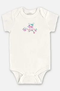 Body para Bebê Menina em Suedine Lisa Offwhite Estampada com Cerejas Up Baby