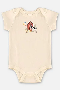 Body para Bebê Menino Bege em Suedine Lisa Estampada com Bichinhos na Fazenda Up Baby