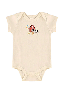 Body para Bebê Manga Curta Bege em Suedine Estampada com Bichinhos na Fazenda Up Baby