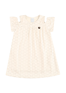 Vestido Infantil Offwhite em Malha de Laise Bordada Kamylus