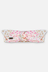 Faixa de Cabelo para Bebê Menina em Suedine Estampado com Triangulos Rosas e Beges Up Baby