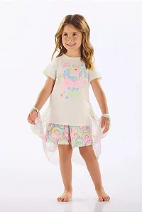 Conjunto Pijama Infantil Feminino em Suedine com Blusa e Short Estampado com Unicórnios Up Baby