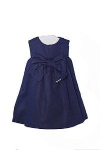 Vestido Infantil em Tecido com Laço Frontal Azul Marinho Linna Valentinna