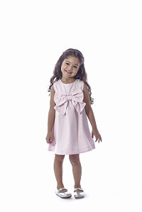 Vestido Infantil em Tecido com Laço Frontal Rosa Linna Valentinna
