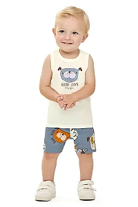 Conjunto Infantil Masculino com Regata Branca e Bermuda Estampado com Cachorrinho Elian