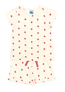 Pijama Infantil Feminino com Estampa Corações Kiko e Kika