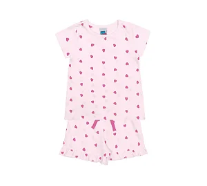 Pijama Infantil Feminino com Estampa Corações Rosa Kiko e Kika