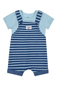 Conjunto para Menino com Jardineira Listrada Azul e Camiseta Elian